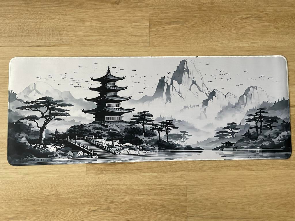 Gaming Muismat 80x30 cm - Japanse Stijl Pagode & Bergen, Computers en Software, Muismatten, Verzenden, Gaming muismat, Nieuw