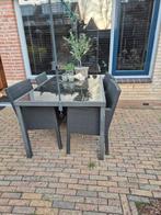 Tuinset met zwarte wicker stoelen en glazen tafel, Tuin en Terras, Tuinsets en Loungesets, Ophalen, Gebruikt, Aluminium