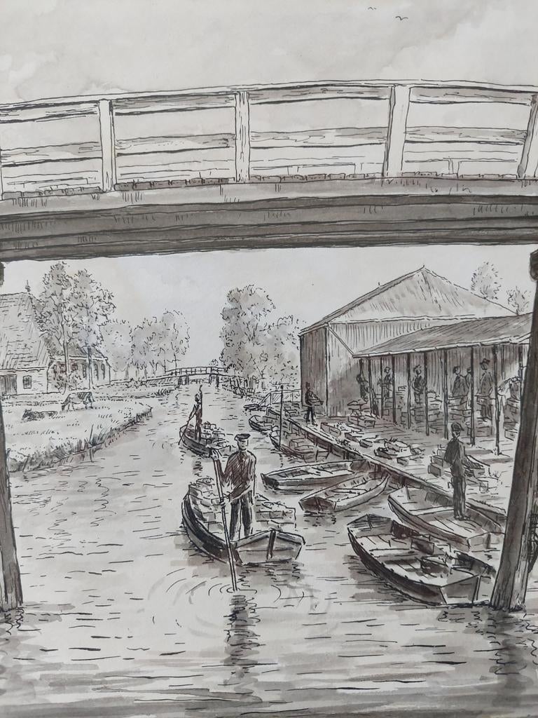 Joure 1942 groente veiling kunstwerk inkt aquarel schilderij, Ophalen of Verzenden