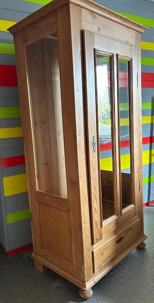 Oud grenen hangkast met lade, Gebruikt, 50 tot 100 cm, 50 tot 75 cm, Ophalen