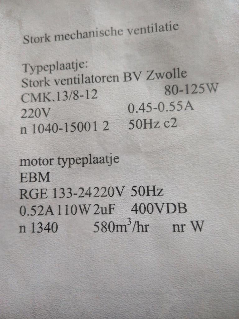Stork Mechanische Ventilatie CMK.13/8-12 - 580m³/uur, Ophalen of Verzenden, Ventilator