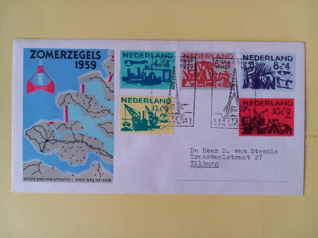 1959 Zomerzegels FDC E38 met gesloten klep e2, Verzenden, Beschreven, Nederland