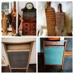 Unieke zwaar houten antieke wasbord wasstamper wasbord zink, Antiek en Kunst, Curiosa en Brocante, Ophalen of Verzenden