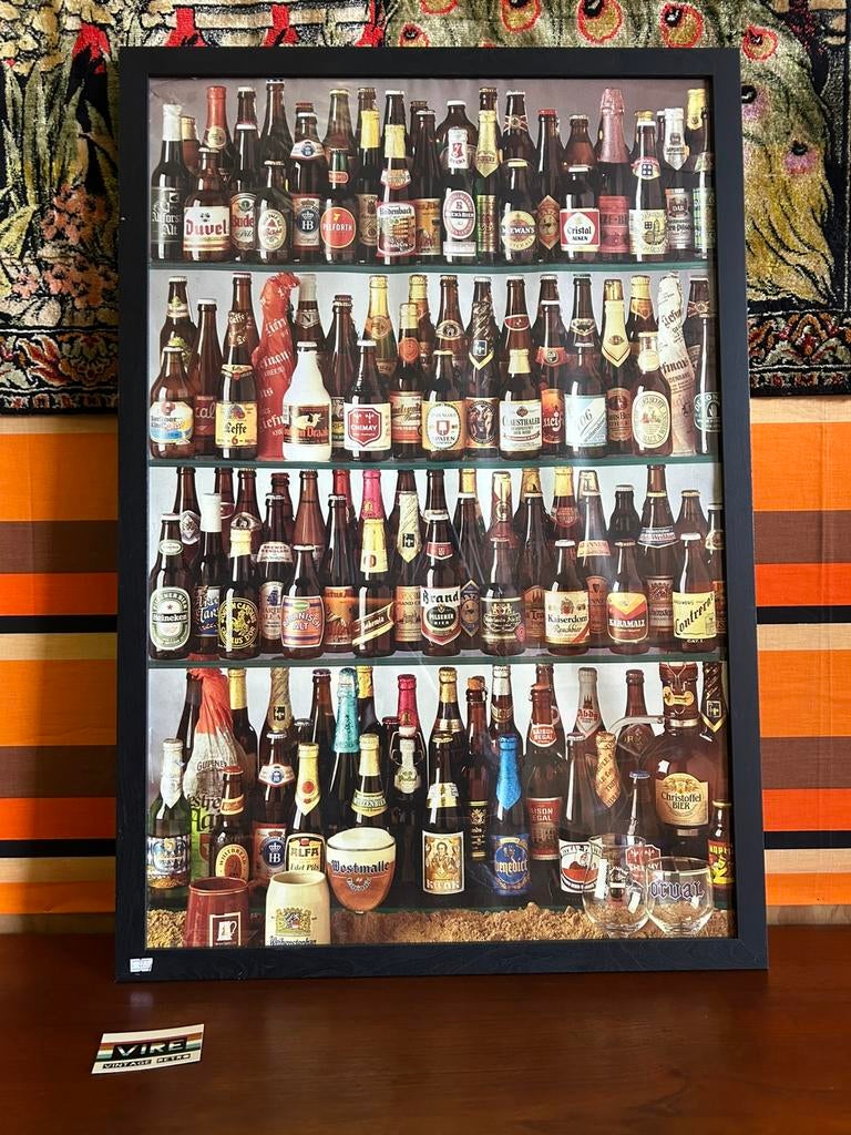 Gave vintage jaren 80 poster met allemaal bier soorten, Verzamelen, Biermerken, Ophalen of Verzenden, Zo goed als nieuw, Overige typen