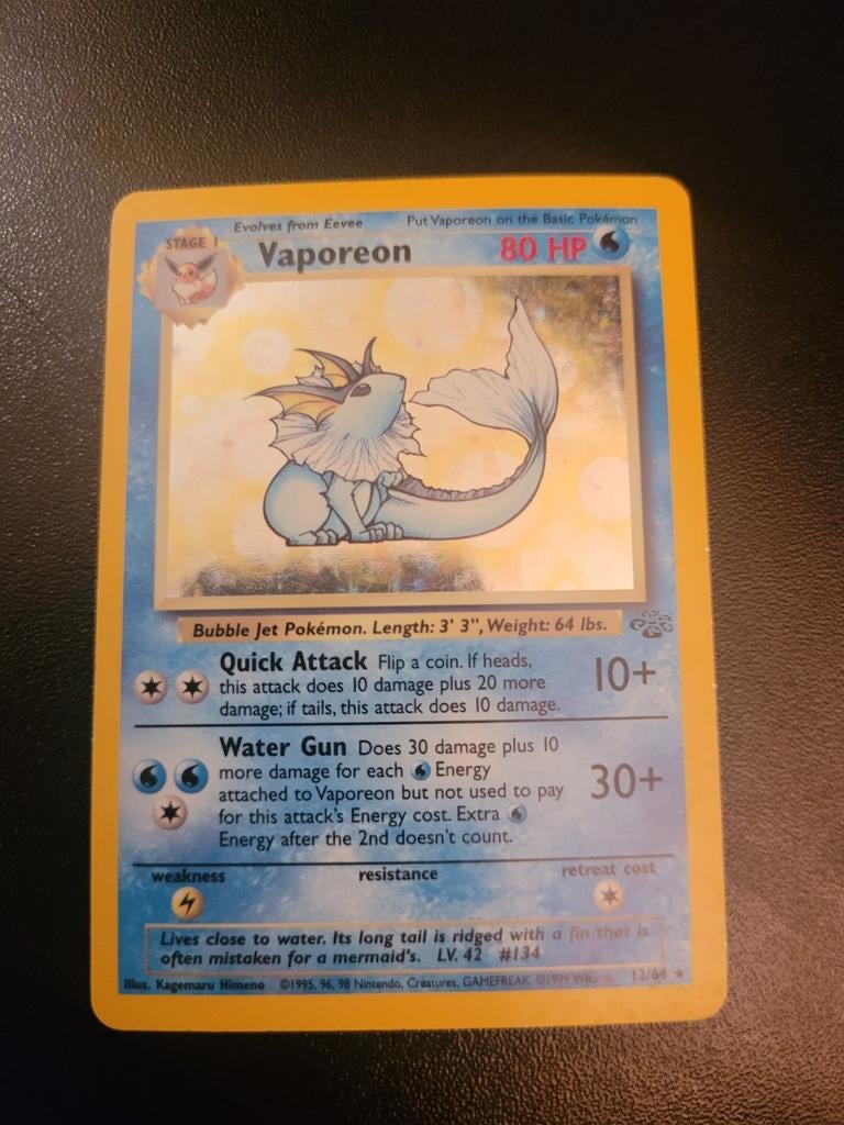 Vaporeon Holo - Jungle Set Pokémon Kaart, Ophalen of Verzenden, Gebruikt, Losse kaart, Foil