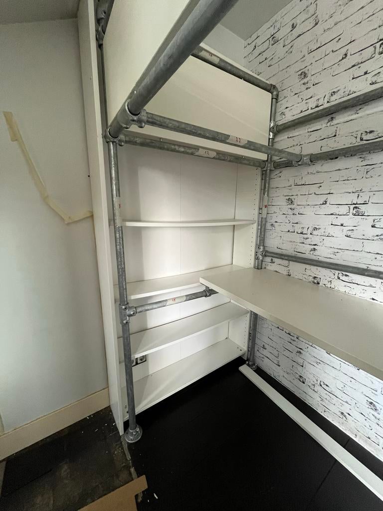 Steigerbuis bed met bureau en kast - industrieel, Gebruikt, 90 cm, Eenpersoons, Wit