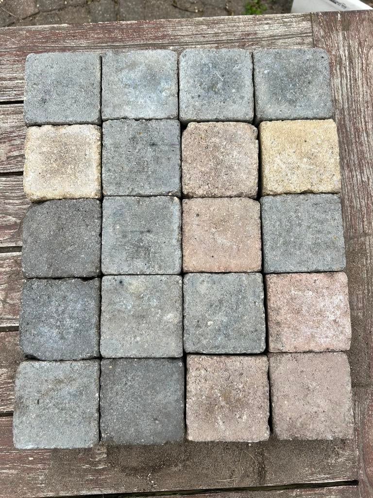 40 m2 Cobblestones 10x10cm - drie kleuren, Ophalen, Gebruikt, Klinkers, 10 m² of meer