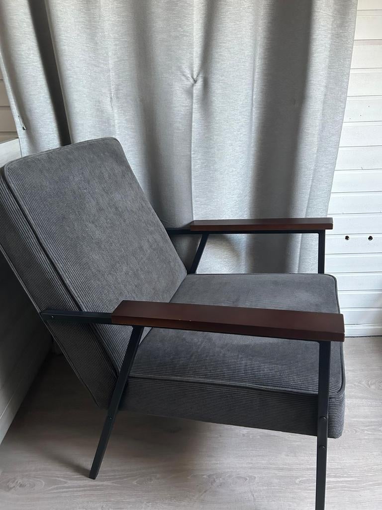 WOOOD fauteuil Sally ribcord antraciet grijs, Ophalen of Verzenden, Zo goed als nieuw, 50 tot 75 cm