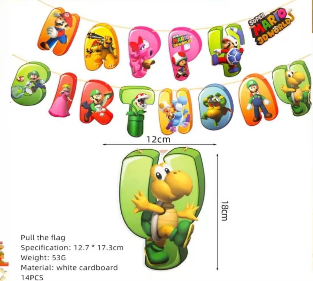 Super MARIO Happy Birthday slinger & sterren slingers!, Hobby en Vrije tijd, Feestartikelen, Verzenden, Nieuw, Versiering, Verjaardag