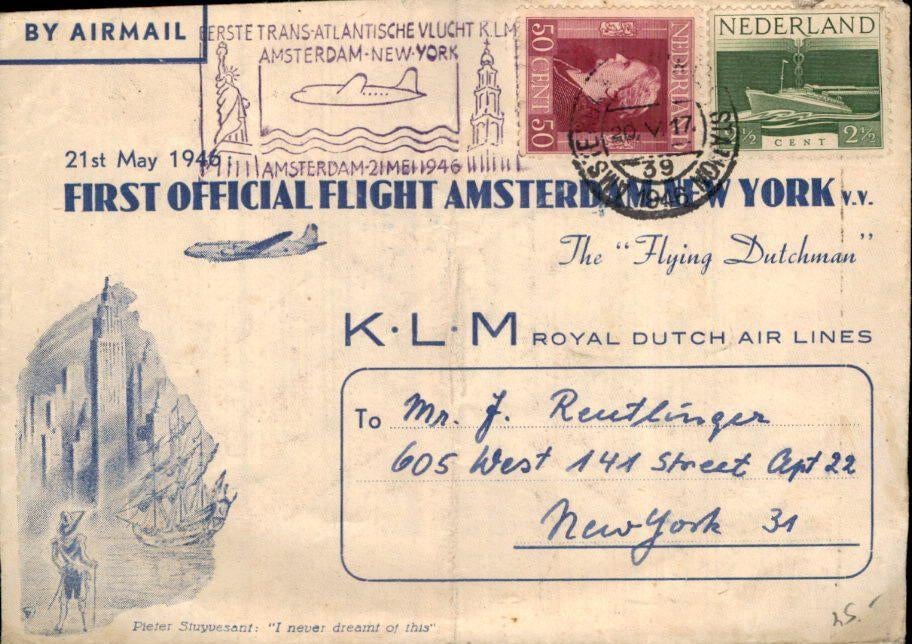 Amsterdam - New York - FFC - 1946, Postzegels en Munten, Brieven en Enveloppen | Nederland, Verzenden, Envelop