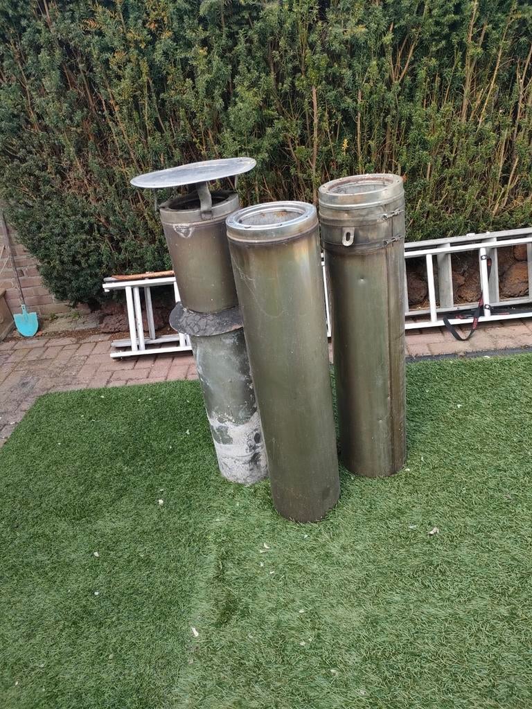 Dubbel wand dige kachelpijp, Doe-het-zelf en Verbouw, Buizen en Afvoer, Ophalen of Verzenden, Rvs, Minder dan 2 meter, 80 mm of meer