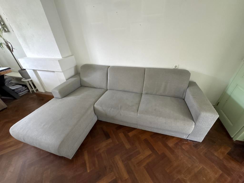 Grijze bank met divan, 2m breed, Huis en Inrichting, Banken | Sofa's en Chaises Longues, Ophalen, Gebruikt, 100 tot 125 cm, Driepersoons