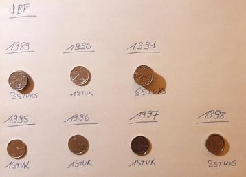 Verzameling van 188 unieke oude Belgische 1fr muntstukken