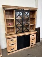 Magazijn leegverkoop vitrinekast Lotte mangohout staal zwart, Industrieel landelijk, 200 cm of meer, 150 tot 200 cm, Nieuw