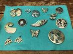 Lot vintage Abalone broche/ hanger en oorbellen. Gemerkt., Ophalen of Verzenden, Zo goed als nieuw, Overige kleuren, Zilver