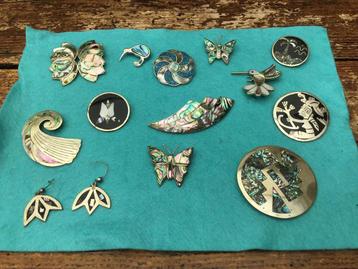 Lot vintage Abalone broche/ hanger en oorbellen. Gemerkt. beschikbaar voor biedingen