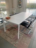 Witte, uitschuifbare (Lbh 165-210-255x90x76) eettafel, 200 cm of meer, Vijf personen of meer, Glas, Rechthoekig