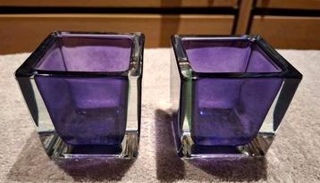 2 paarse Leonardo waxinelichtjes houder  beschikbaar voor biedingen