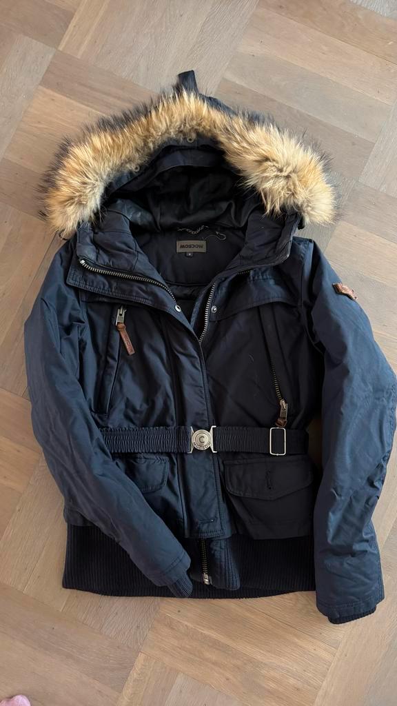 Mooie warme Moscow winterjas - maat M, Kleding | Dames, Jassen | Winter, Zo goed als nieuw, Maat 38/40 (M), Blauw, Ophalen of Verzenden