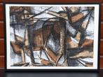 Schilderij vechtende hanen liggend uniek er is er maar 1 van, Ophalen, Gebruikt, 50 tot 75 cm, Schilderij