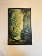 Schilderij Berglandschap met Hut en Vrouw – Olieverf op Doek, Ophalen