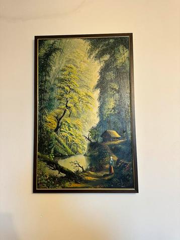 Schilderij Berglandschap met Hut en Vrouw – Olieverf op Doek beschikbaar voor biedingen