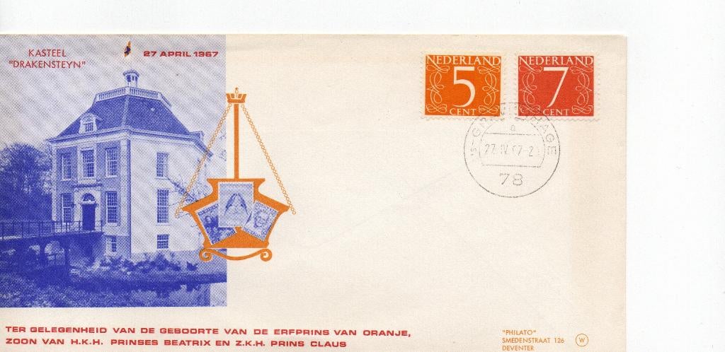 Nederland .Poststuk t.g.v. geboorte  Prins Willem-Alexander, Postzegels en Munten, Ophalen of Verzenden, Envelop