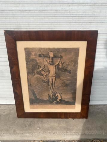 Antieke gravure van de kruisiging beschikbaar voor biedingen