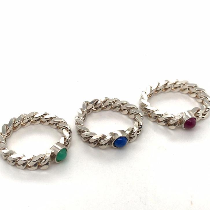 ring zilveren schakelring met edelsteen, Sieraden, Tassen en Uiterlijk, Ringen, Nieuw, Dame of Heer, Zilver, Zilver, Met edelsteen