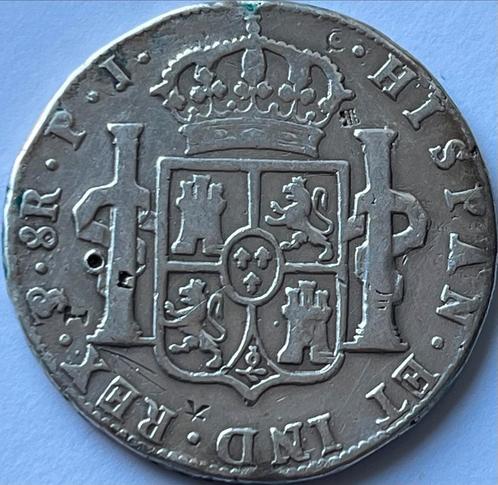 Bolivia schaarse acht real 1808 met diverse chopmarks, Postzegels en Munten, Munten | Amerika, Losse munt, Zuid-Amerika, Zilver