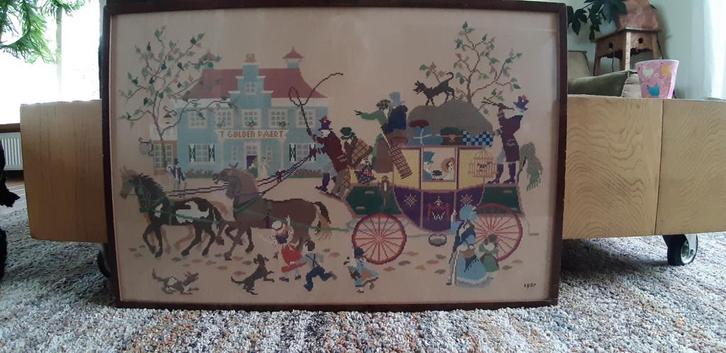 Prachtig Geborduurd Schilderij, Antiek en Kunst, Kunst | Etsen en Gravures, Ophalen