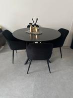 Zwarte ronde eettafel met 4 stoelen, Huis en Inrichting, Complete eetkamers, Ophalen of Verzenden, Zo goed als nieuw, Minder dan 4 stoelen