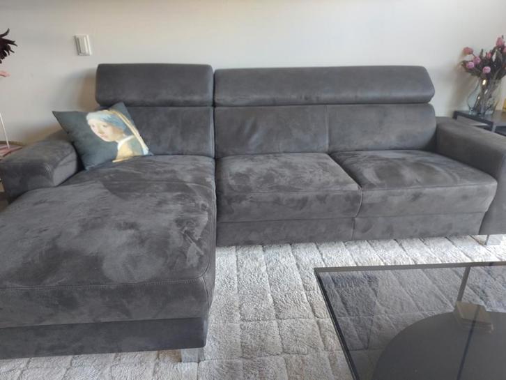 Antraciet Bank + Fauteuil - Nieuwstaat!, Huis en Inrichting, Banken | Bankstellen, Zo goed als nieuw, Rechte bank, Vierpersoons of meer