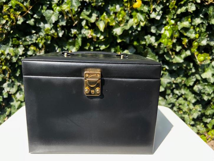 Leren vierkante zwarte sieraden doos, Sieraden, Tassen en Uiterlijk, Beautycases, Zo goed als nieuw, Hardcase, Zwart, Met slot