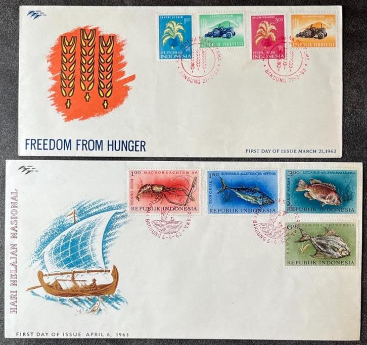 Selectie van 16 onbeschreven FDC Indonesië 1963 - 1967, Postzegels en Munten, Postzegels | Eerstedagenveloppen, Onbeschreven, Rest van de wereld