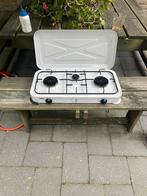 Te koop gimeg 3 pits kooktoestel met drukregelaar campinggas, Caravans en Kamperen, Ophalen of Verzenden, Zo goed als nieuw