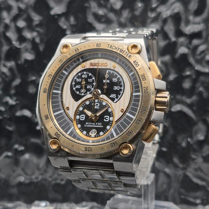 Seiko Kinetic Chronograph Ref. SNL054 - 7L22-0AV0 Two Tone, Sieraden, Tassen en Uiterlijk, Sporthorloges, Gebruikt, iOS, Zwart