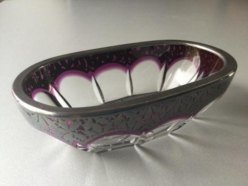 Antiek haarspeldenbakje van "silver overlay" glas, Antiek en Kunst, Antiek | Glas en Kristal, Ophalen of Verzenden