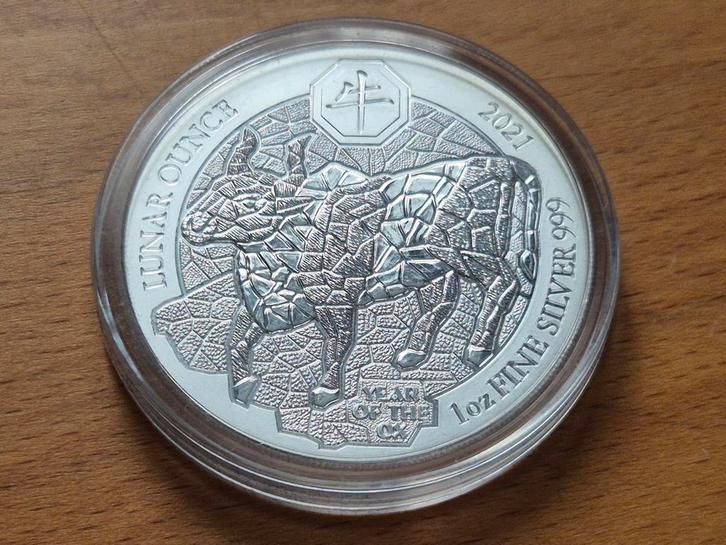 Rwanda: 1 oz Silver Lunar; Year of the Ox 2021. Zilver., Postzegels en Munten, Edelmetalen en Baren, Zilver, Ophalen of Verzenden