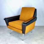 vintage fauteuil lounge stof skai hout oranje zwart 50s 60s, Gebruikt, -, -, Vintage