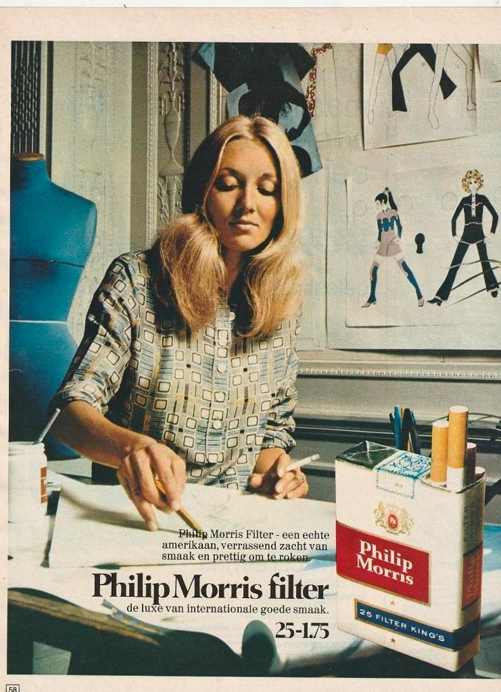 retro reclame 1969 Philips Morris sigaretten echte Amerikaan, Verzamelen, Retro, Overige typen, Verzenden