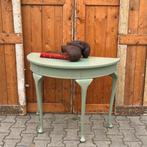 Sidetable haltafel Engeland groen Queen Ann half rond, Ophalen, Gebruikt, 50 tot 100 cm, Brocante landelijk