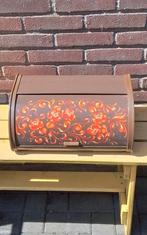 💐HIPPE BROODTROMMEL BRUIN MET ORANJE BLOEMETJES JAREN 70, Huis en Inrichting, Keuken | Keukenbenodigdheden, Ophalen of Verzenden