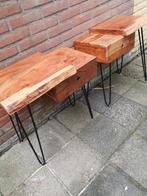 Teakhouten bijzetafeltjes 2 stuks, Minder dan 55 cm, Gebruikt, Vierkant, Retro