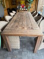 Teakhouten Eettafel met  8 Wicker Stoelen, Gebruikt, 100 tot 150 cm, Teakhout, 200 cm of meer
