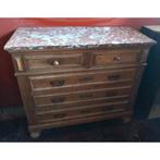 Massief eikenhouten commode/ladenkast met marmeren blad, Huis en Inrichting, Ophalen, Gebruikt, 100 tot 150 cm, 5 laden of meer