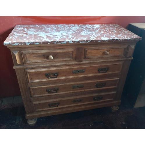 Massief eikenhouten commode/ladenkast met marmeren blad, Huis en Inrichting, Kasten | Ladekasten, Gebruikt, Minder dan 100 cm