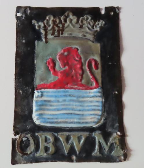 Historische gevelreclame OBWM,lood,Middelburg Onderlinge Bra, Antiek en Kunst, Antiek | Overige Antiek, Verzenden
