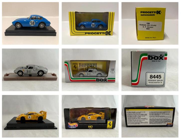 Box model, Hot Wheels, Progetto K: Ferrari F40, 225, 250, Hobby en Vrije tijd, Modelauto's | 1:43, Zo goed als nieuw, Auto, Overige merken
