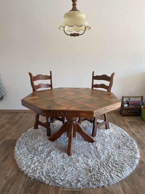GRATIS eettafel 8 hoeken, eiken met tegels, 128 * 128 cm, Huis en Inrichting, Tafels | Eettafels, Gebruikt, 100 tot 150 cm, 100 tot 150 cm